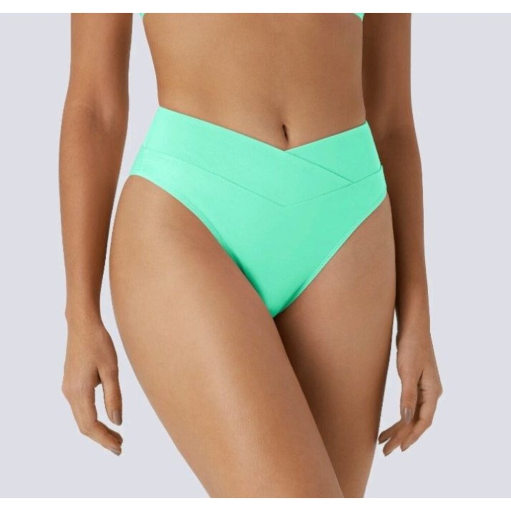 Halara Crossover Waist Cheeky Bikini Medium Swim Bottoms Sunshine Green Mint NWT